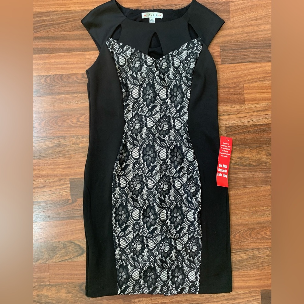 AA Studio AA Womens Dress Black Women 6P Floral Lace Bodycon Pencil New Date
